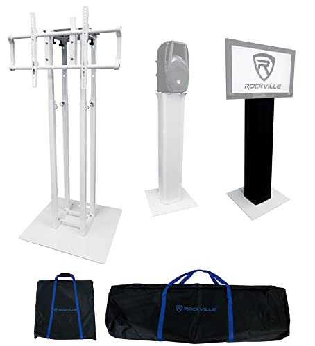 Rockville Rock SPOT White 260W Moving Head Light Pair with RTP33-TV Stands | Wireless DMX, Spot/Prism/Gobo, Zoom, 7 Colors, Sound Activated, 2 Totem Stands with Detachable TV Mount, 4-Items