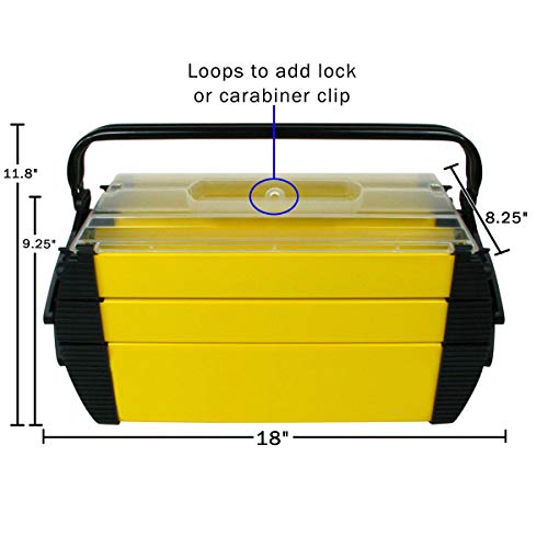 Portable Tool Box - Storage Compartments for Tools, Parts, Crafting Supplies or Tackle by Stalwart - Cantilever Toolbox, 18"L x 11.8"W x 8.25"H, Black/Yellow | Tacklebox with 3 Tiers of Trays, 5 Compartments for Tools, Parts Organizer, Crafting Supplies,
