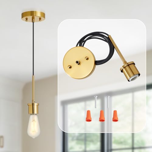 Luvkczc Pendant Light Kit, E26 Lamp Socket Vintage DIY Pendant Light Cord, Semi Ceiling Hanging Light Fixtures, Adjustable Hanging Light Kit for Kitchen Island, Dining Room, Bedroom(Gold) - color: Gold+01pc