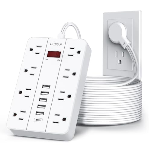 Flat Plug Power Strip, HUNIAN 15Ft Flat Extension Cord, White - color: White, size: 15FT