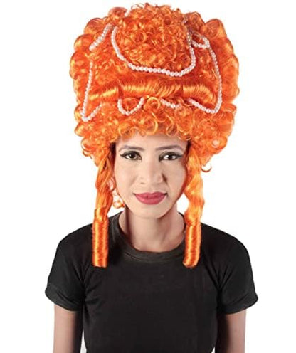 HPO Adult Women's Baroque French Revolution Queen Marry Wig Collection, Pumpkin Color, Premium Breathable Capless Cap - color: Pumpkin