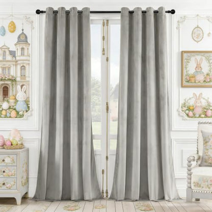 SNITIE Grey 52”x108” Long Velvet Curtains with Grommet - 2P - color: Grey, size: 52"W x 108"L (Pack of 2)