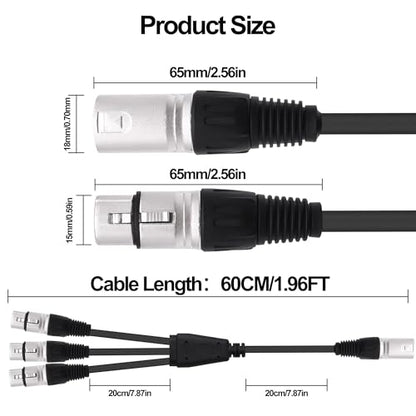 3 Way XLR Splitter Audio Y Cable 1 Male to 3 Female Adapter 0.6M | XLR Balanced Microphone Audio 1 to 3 Splitter Cord,for Mixer Amplifier Camera - style: 1 male to 3 female