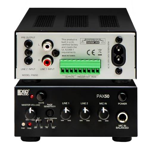 OSD Audio PAX-50 50W Commercial 70V Amplifier, 2 Channel, Class D - ¼ Rack Width, 1U Height - size: 50W, style: PAX-50