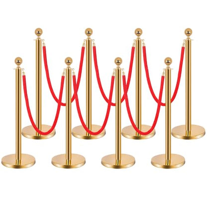8-Pack Stainless Steel Stanchions and Velvet Ropes (6 Red 5ft), Sand-Filled Crowd Control Barriers for Weddings, Exhibitions, Events(Gold) - color: Gold, size: 8-Pack