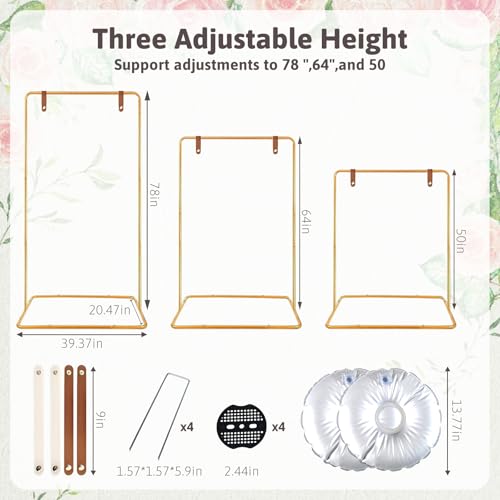 Meiqi Gold Adjustable Wedding Welcome Sign Stand with 4 Leather Hanging Straps, Ground Stakes & Weight Bag - Large Easel for Wedding Signs, Posters, Banners - Perfect for Outdoor Events, Baby Showers - color: Gold