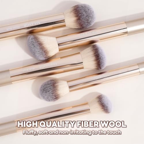 MAANGE 13 PCS Makeup Brushes Professional Make Up Brushes Premium Synthetic Powder Concealers Brushes Travel Makeup Brush Set with Case (Champagne) - color: Champagne