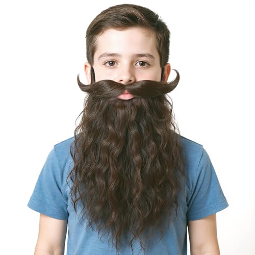 Honcloud Novelty 18inches Pre-Styled Braided Realistic Fake Mustache for Cosplay & Halloween - color: Brown