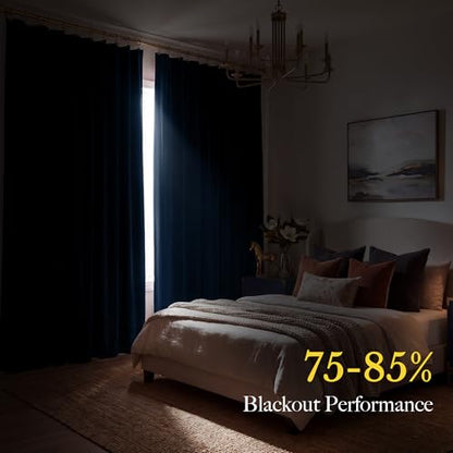 RYB HOME Navy Blue Velvet Blackout Curtains 84 inches Long for Bedroom | Thermal Insulated, Room Darkening, UV Privacy Block, With Hook Belt, Back Tab, Living Dining Room, W52 x L84, 2 Panels - color: Navy Blue, size: 52"W x 84"L (Pack of 2)
