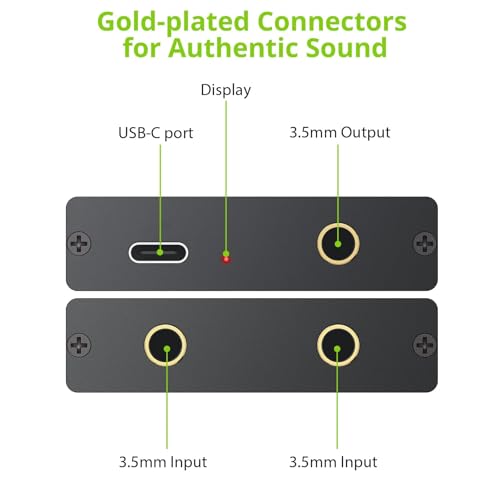 LiNKFOR 3.5mm Audio Mixer, 2-Channel Active Stereo Audio Mixer with Gold-Plated Connectors, Dual Input to Single Output, USB-C Powered, Plug & Play for PC, Phone, Tablet, MP3, Echo Dot