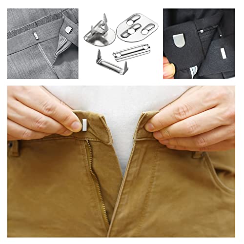 Nickel Sets of 4 Metal Hooks & Eyes Closure No Sew Heavy Duty Clothing Fasteners Waistband Hook and Bar Closure Clasp Ideal for Trousers Pants Suit Crafts DIY