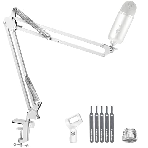 InnoGear Boom Arm Microphone Mic Stand for Blue Yeti Fifine HyperX, White | Desk Mount, Desktop Stands, Adjustable Reach, Rotate Fully, Folds Away Compactly, for Gaming, Streaming or Recording - color: White, style: Standard Mic Arm