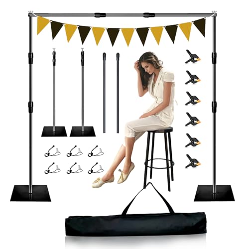 Backdrop Stand, 8x10ft Metal Base Photo Studio Support System, Adjustable Backdrop Frame for Photography, Streaming, Wedding, Projector Screen, Tool Free Setup & Portable Carry Bag - size: 8*10FT