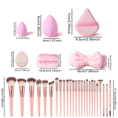 HGHDBT 36Pcs Pink Makeup Brushes Set Professional Makeup Kit Multi-functional Makeup Tool Set with Facial Makeup Accessories, Foundation Makeup Brush Kit Eye and Face Make up Brushes & Tools - color: Pink 36pcs