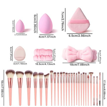 HGHDBT 36Pcs Pink Makeup Brushes Set Professional Makeup Kit Multi-functional Makeup Tool Set with Facial Makeup Accessories, Foundation Makeup Brush Kit Eye and Face Make up Brushes & Tools - color: Pink 36pcs