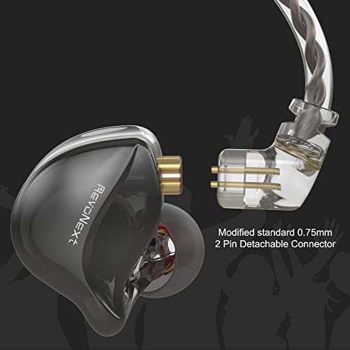 RevoNext in Ear Monitor Headphones HiFi Stereo Wired Earbuds with Microphone 2 Pin Detachable Cable IEM Earphones for Musicians Drummers Singers, Black - color: Black