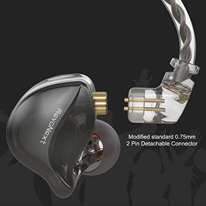 RevoNext in Ear Monitor Headphones HiFi Stereo Wired Earbuds with Microphone 2 Pin Detachable Cable IEM Earphones for Musicians Drummers Singers, Black - color: Black