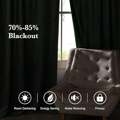 RYB HOME Army Green Velvet Curtains 84 inches for Bedroom Living Room - color: Army Green, size: 52"W x 84"L (Pack of 2)
