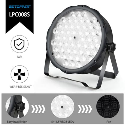 BETOPPER LED Par Lights 54 x 1.5W, RGB Stage Lights DMX DJ Lighting Sound Activated with Stand, Strobe Light & Wash Par Lighting DMX for Parties, Church, Wedding, Bars, 4 Pack