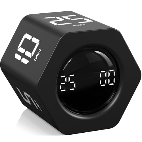 Rotating Productivity Timer 5, 25, 10 30,60 Mins Preset Stopwatch, Desk Flip ProductivityTimer, ADHD Tool Hexagon, Vibration/Mute/Alarm, for Work, Study, Back to School, Kitchen, Black - color: Black