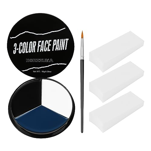 White Black Blue Face Paint + 3PC Sponge + Brush Body Paint Set, Eye Black for Baseball Softball Sport Games, Face Painting Kit for Halloween Makeup, Cosplay, Costume, SFX Makeup, Theme Parties - color: AVATAR