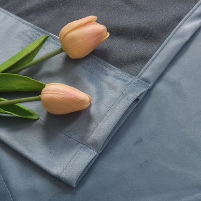 Roslynwood Velvet Stone Blue Curtain 84 inch Long - Curtains Block Light Rod Pocket Thermal Insulated Window Drapes Set for Living Room/Bedroom/Dining Room, W52 x L84, 2 Panels - color: Stone Blue, size: 52"W x 84"L (Pack of 2)