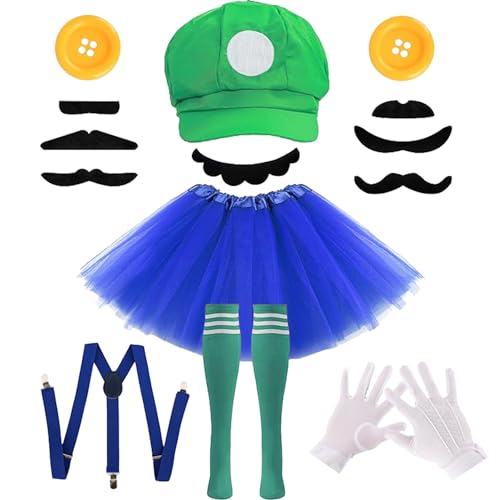 7 Pcs Halloween Cosplay Costumes Accessories Set for Women Plumber Costume Outfit Cosplay Party Tutu Hat - color: Green