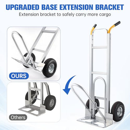 Aluminum Hand Truck Dolly Cart with 10" Pneumatic Tire,Hand Trucks Heavy Duty 600 LBS Capacity,Platform Hand Cart for Transport & Moving in Warehouse, Home, Office, Supermarket