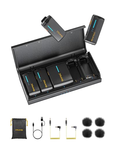 7RYMS iRay DW40 4-Channel Wireless Lavalier Microphone for iPhone, Android | AI Denoise, 656ft Range, 12.5H Working, 48kHz/24bit Wireless Laple Mic for DSLR Camera, Video Recording Podcast Live-Stream - color: Black