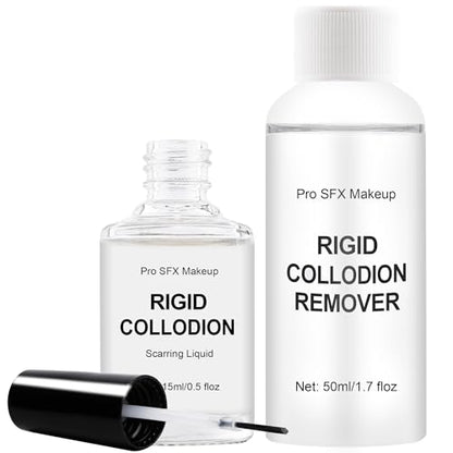 CCbeauty Rigid Collodion and Remover Kit, Professional Fake Scar FX Makeup, 15ml Scarring Liquid & 50ml Remover Combo, Special Effects SFX Makeup Kit, Scar Liquid For Halloween Costume, Stage, Theater