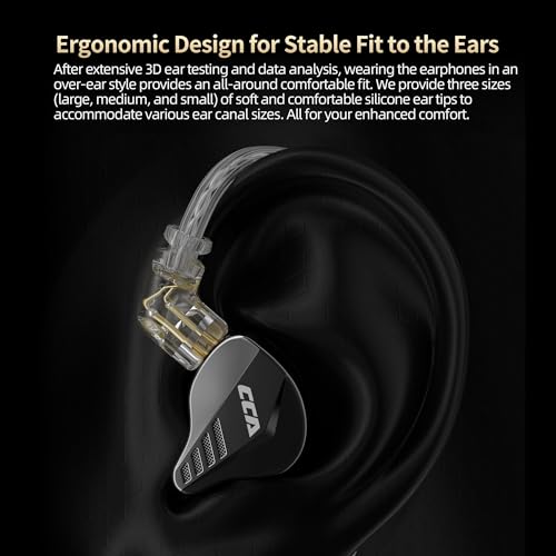CCA Pianist in-Ear Monitor 2BA+1DD Hybrid Triple Drivers Earbuds HiFi Bass Noise Isolation Earphones, Clarity Stereo Sound Comfortable Headphones for Audio Engineers, Musicians(with Mic)