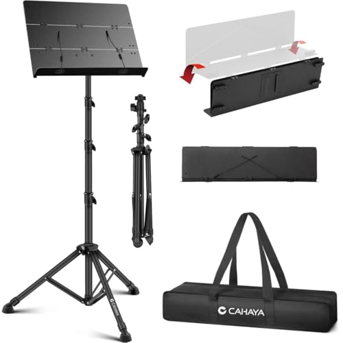 CAHAYA Sheet Music Stand Foldable Tri-fold Panel Portable for Travel | Music Stands with Height Adjustable from 31-67in Metal Material Sturdy for Music Book Laptop Notebook Home School Performance - size: Tall (Max 67")