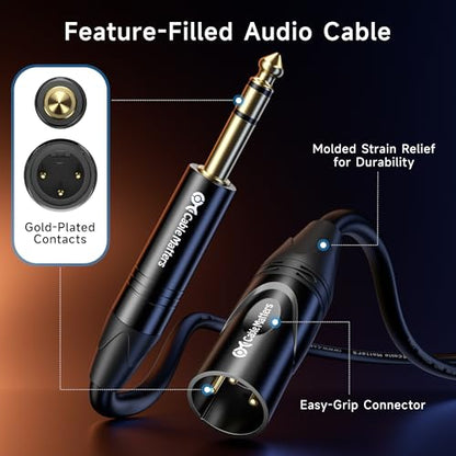 Cable Matters 6.35mm 1/4 Inch TRS to XLR Cable, Male to Male, 6ft | XLR to TRS Cable, M-M, Black, Not for Microphone Use - size: 6 ft