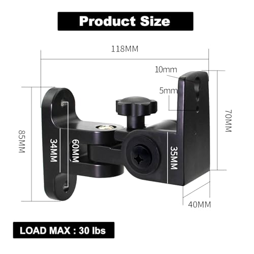 Speaker Wall Mount, Holds Up to 30lbs, Swivel and Tilt, 2 Packs | All Aluminum Wall Speaker Mount for Small Speakers, Compatible with JBL,Samsung, KEF, Klipsch, Sony and More, Black