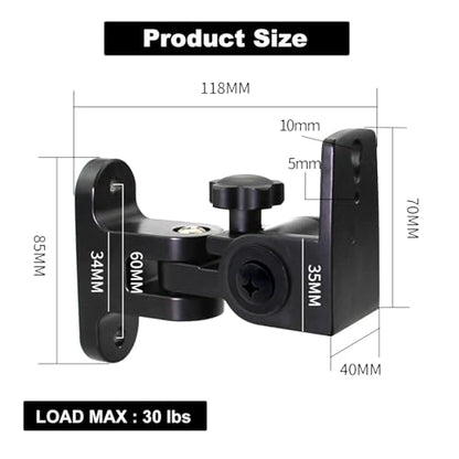 Speaker Wall Mount, Holds Up to 30lbs, Swivel and Tilt, 2 Packs | All Aluminum Wall Speaker Mount for Small Speakers, Compatible with JBL,Samsung, KEF, Klipsch, Sony and More, Black