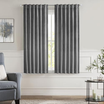 Dark Grey Velvet Blackout Window Curtain Panels Noise Reducing 90% Room Darkening Rod Pocket Back Tab Geometric Embossed Trellis Themal Drapes for Living Room and Bedroom (52" Wx63" L, 2 Panels) - color: Dark Gray, size: 52"W x 63"L (Pack of 2)