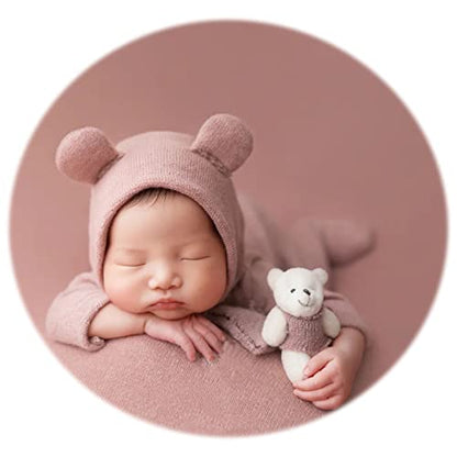Zeroest Newborn Photography Bear Outfit Baby Photoshoot Props - color: Dusty Pink
