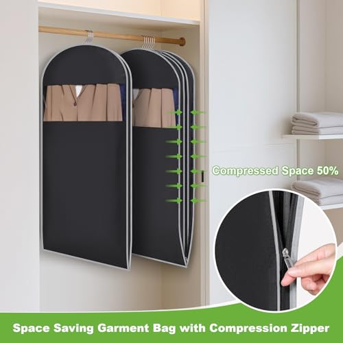 KEEGH Space Saving Hanging Garment Bag, Large Garment Bag 50 In, 2 PCS | Self Compression Zipper, Large Capacity, Clear Window, 8 In Gusset, Premium Suit Bags for Shirts, Suits, Dresses - size: 50"-2PCS
