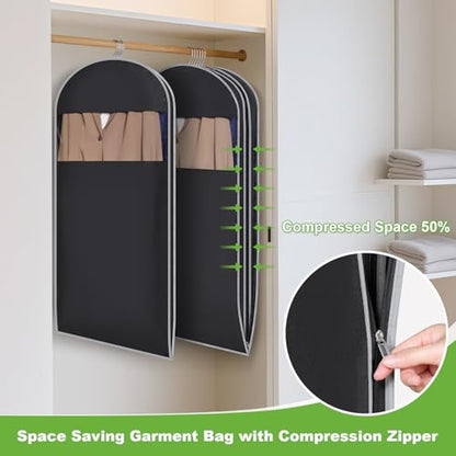 KEEGH Space Saving Hanging Garment Bag, Large Garment Bag 50 In, 2 PCS | Self Compression Zipper, Large Capacity, Clear Window, 8 In Gusset, Premium Suit Bags for Shirts, Suits, Dresses - size: 50"-2PCS