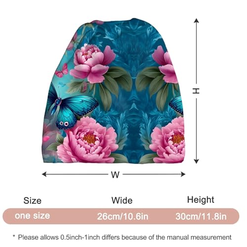 Art Owl Women's Slouchy Beanie Hat Cute Turban Hats Cancer Headwear Caps Baggy Skull Sleep Scarf - color: Pink Flower Butterfly