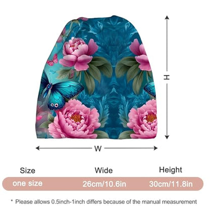 Art Owl Women's Slouchy Beanie Hat Cute Turban Hats Cancer Headwear Caps Baggy Skull Sleep Scarf - color: Pink Flower Butterfly