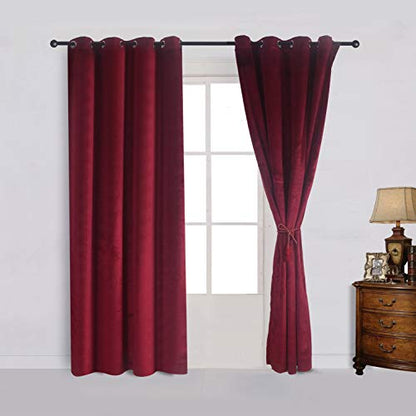 Luxury Velvet Blackout Curtains Panels with Grommet Draperies Eyelet 52Wx96L Inch Burgundy, 2 Panels for Theater,Bedroom, Living Room and Hotel - color: Burgundy, size: 52Wx96L