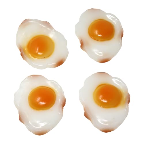 Honbay 4PCS Lifelike Artificial Fried Eggs PVC Resin Fake Food Realistic Simulation Cooked Egg Imitation Food Model Props for Home Party Halloween Decoration Market Food Sample Display