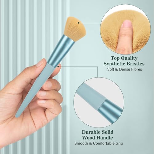 Makeup Brushes 20PCs Makeup Brush Set with Foundation Eyebrow Blending Concealer Blush Eyeshadow Contour Lash Powder Brush, Travel Make Up Brush Kit with Case & 2 Powder Puff - Baby Blue - color: Baby Blue