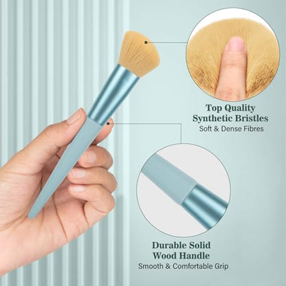 Makeup Brushes 20PCs Makeup Brush Set with Foundation Eyebrow Blending Concealer Blush Eyeshadow Contour Lash Powder Brush, Travel Make Up Brush Kit with Case & 2 Powder Puff - Baby Blue - color: Baby Blue