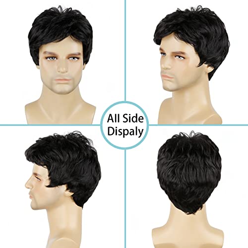 Men's Wigs,Short Mens Black Wig Layered Natural Hair Costume Halloween Heat Resistant Synthetic Wigs for Men Male - color: Natural Black