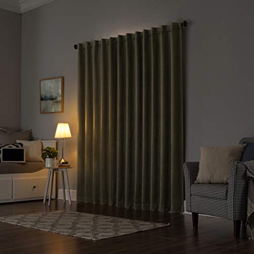 Sun Zero Hampshire Velvet Noise Reducing Thermal Extreme 100% Total Blackout Back Tab/Rod Pocket Curtain Panel, Moss Green, 50"W x 96"L (1 Panel) - color: Moss Green, size: 50"W x 96"L (Pack of 1)