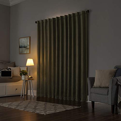 Sun Zero Hampshire Velvet Noise Reducing Thermal Extreme 100% Total Blackout Back Tab/Rod Pocket Curtain Panel, Moss Green, 50"W x 96"L (1 Panel) - color: Moss Green, size: 50"W x 96"L (Pack of 1)