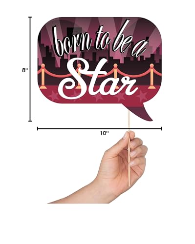 Hollywood Photo Booth Props - 41-pc Photobooth Kit with 8 x 10-Inch Sign, 60 Adhesive Pads, 45 Sticks - Movie Night Supplies - Hollywood Party Decorations