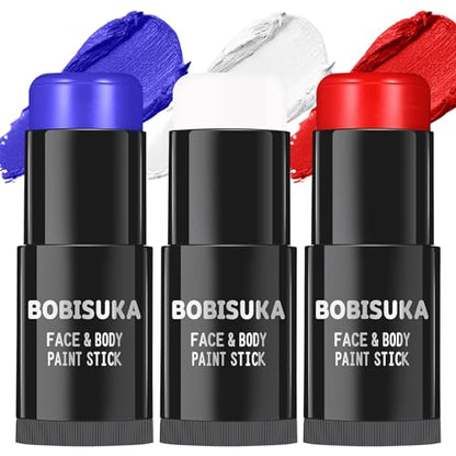 BOBISUKA Red White Blue Face Paint Stick Kit, Eye Black Sticks for Football Baseball Softball Lacrosse American-Flag, Body Paints Makeup Kit for Halloween Cosplay Special Effects Costume SFX - color: Red.Blue,White